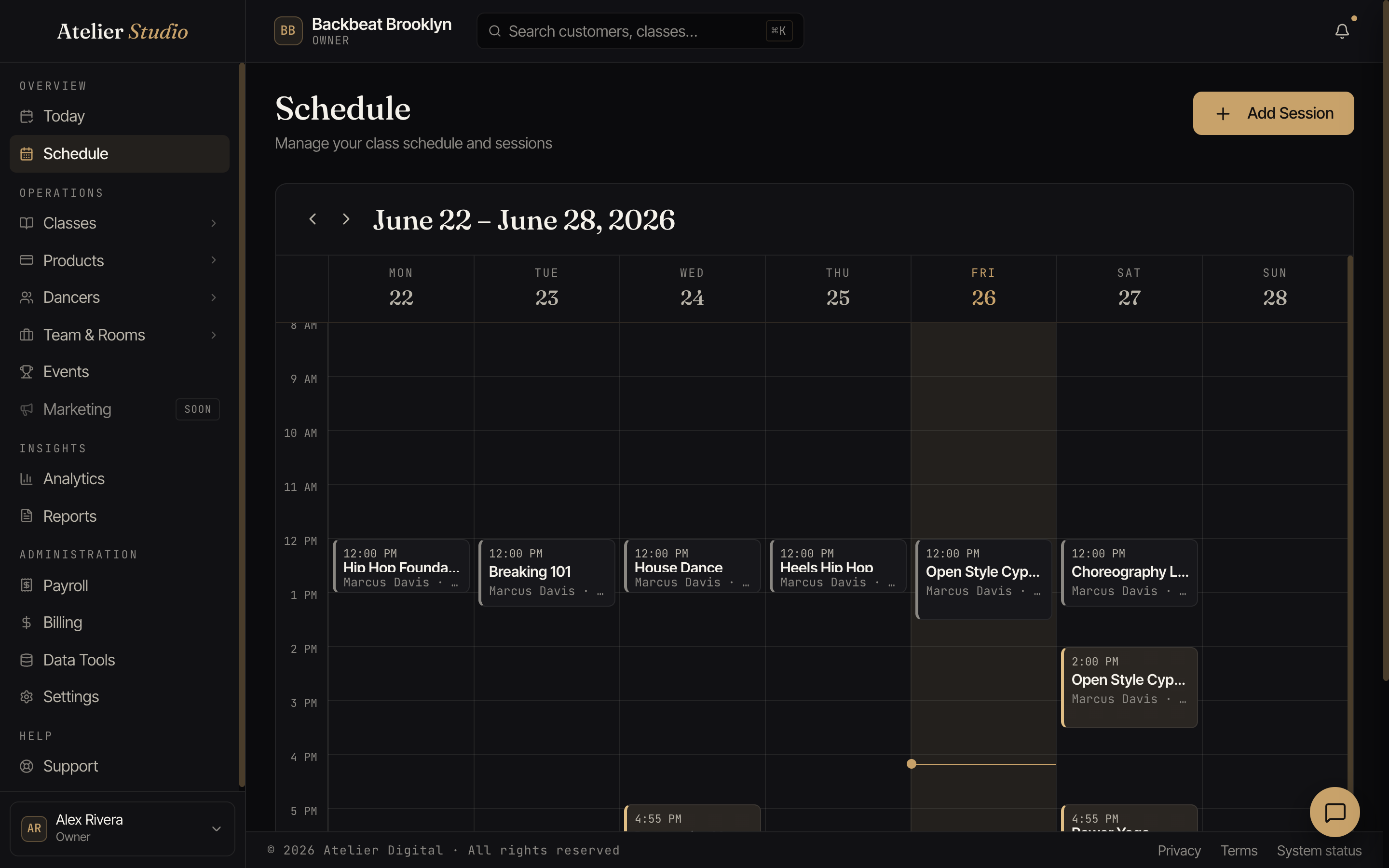 The weekly schedule on a computer and the day-by-day list on a phone.