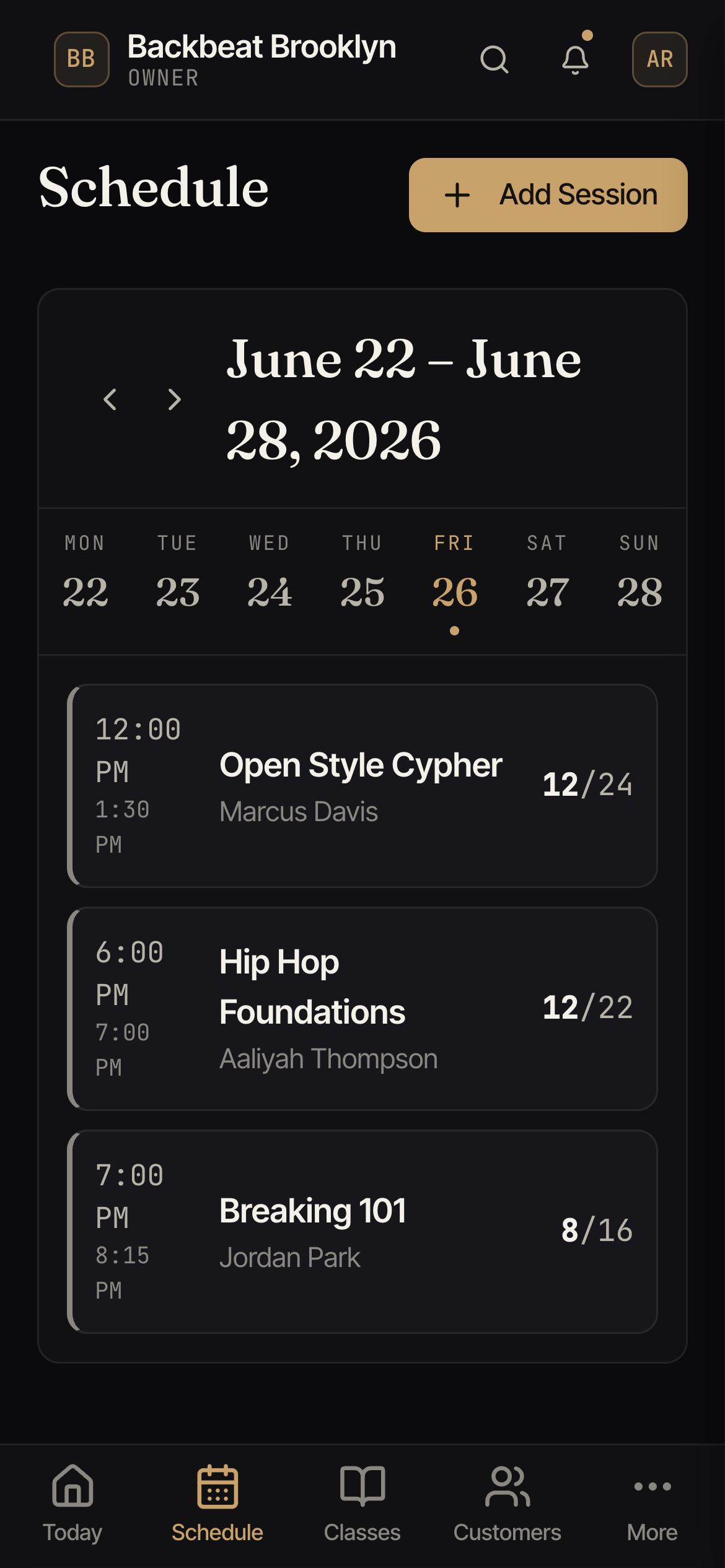 The weekly schedule on a computer and the day-by-day list on a phone.